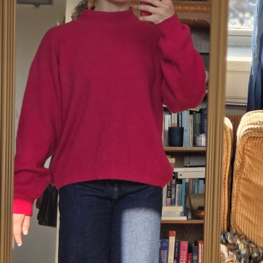 Red Sweater and Dark Jeans